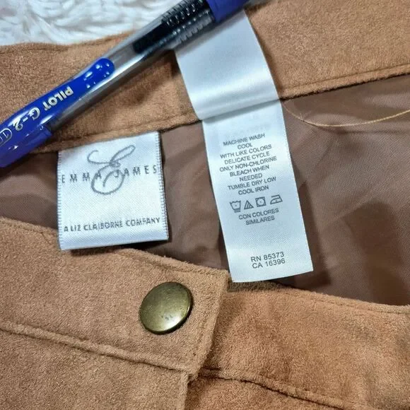 Emma James Faux Suede Tan High Waisted Straight Leg Pants Size 16 Vintage - Picture 9 of 10